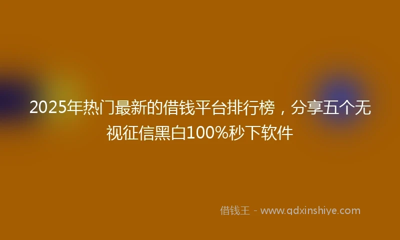 2025年热门最新的借钱平台排行榜，分享五个无视征信黑白100%秒下软件