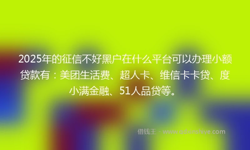 2025年的征信不好黑户在什么平台可以办理小额贷款有：美团生活费、超人卡、维信卡卡贷、度小满金融、51人品贷等。