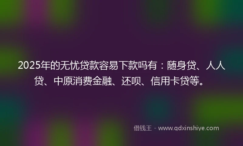 2025年的无忧贷款容易下款吗有：随身贷、人人贷、中原消费金融、还呗、信用卡贷等。