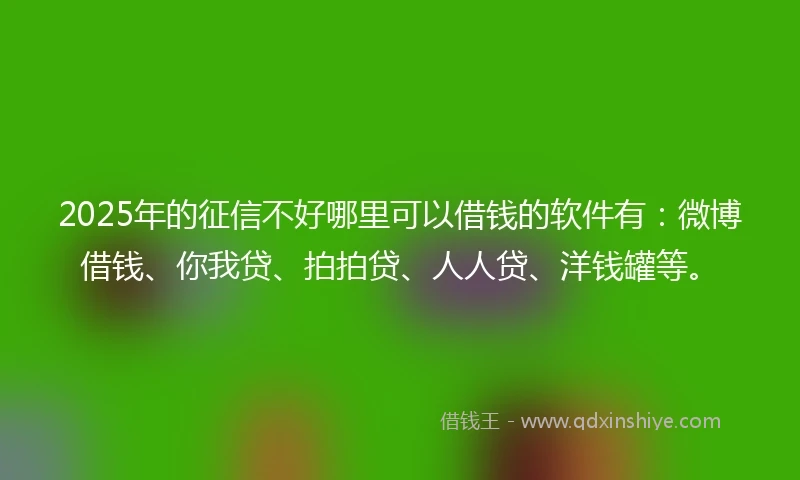 2025年的征信不好哪里可以借钱的软件有：微博借钱、你我贷、拍拍贷、人人贷、洋钱罐等。