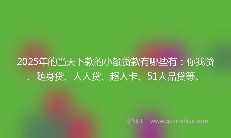 2025年的当天下款的小额贷款有哪些有：你我贷、随身贷、人人贷、超人卡、51人品贷等。