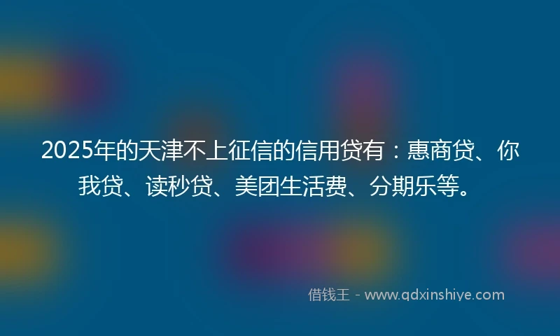 2025年的天津不上征信的信用贷有：惠商贷、你我贷、读秒贷、美团生活费、分期乐等。