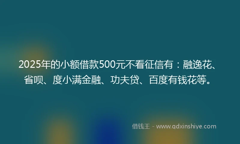 2025年的小额借款500元不看征信有：融逸花、省呗、度小满金融、功夫贷、百度有钱花等。