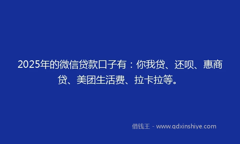 2025年的微信贷款口子有：你我贷、还呗、惠商贷、美团生活费、拉卡拉等。