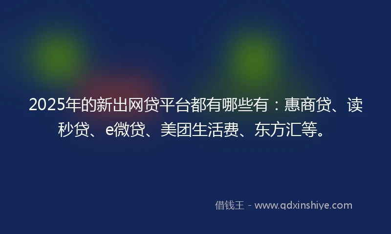 2025年的新出网贷平台都有哪些有：惠商贷、读秒贷、e微贷、美团生活费、东方汇等。