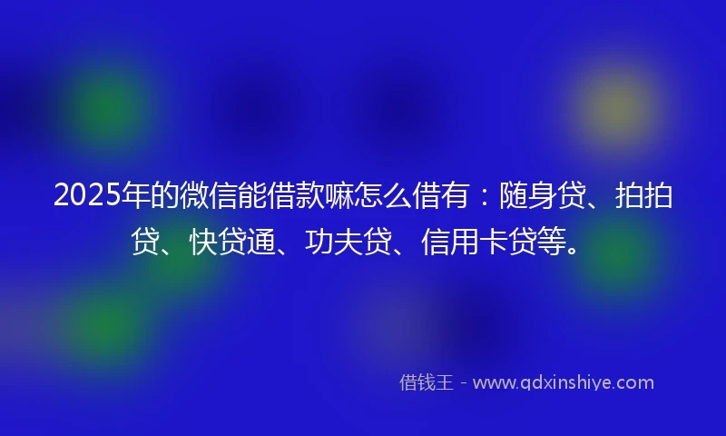 2025年的微信能借款嘛怎么借有：随身贷、拍拍贷、快贷通、功夫贷、信用卡贷等。