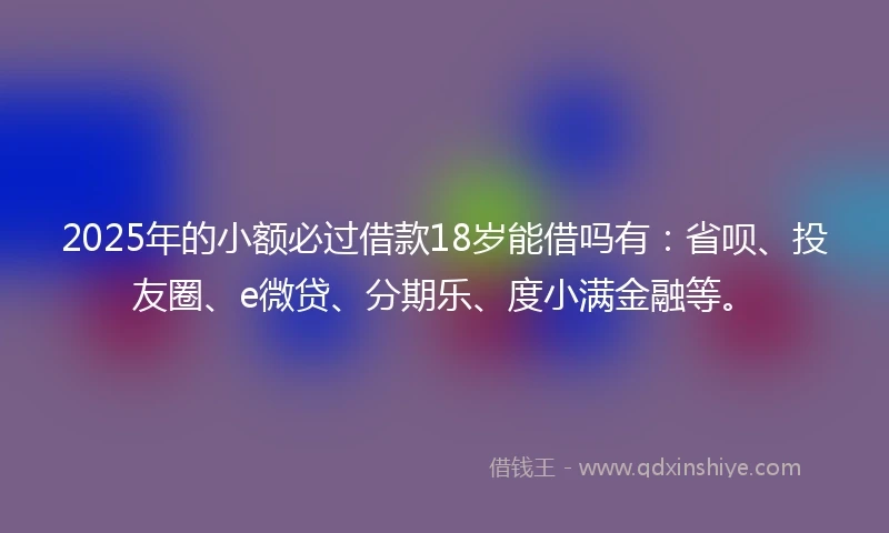2025年的小额必过借款18岁能借吗有：省呗、投友圈、e微贷、分期乐、度小满金融等。