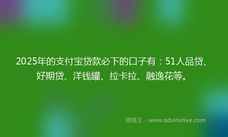 2025年的支付宝贷款必下的口子有：51人品贷、好期贷、洋钱罐、拉卡拉、融逸花等。