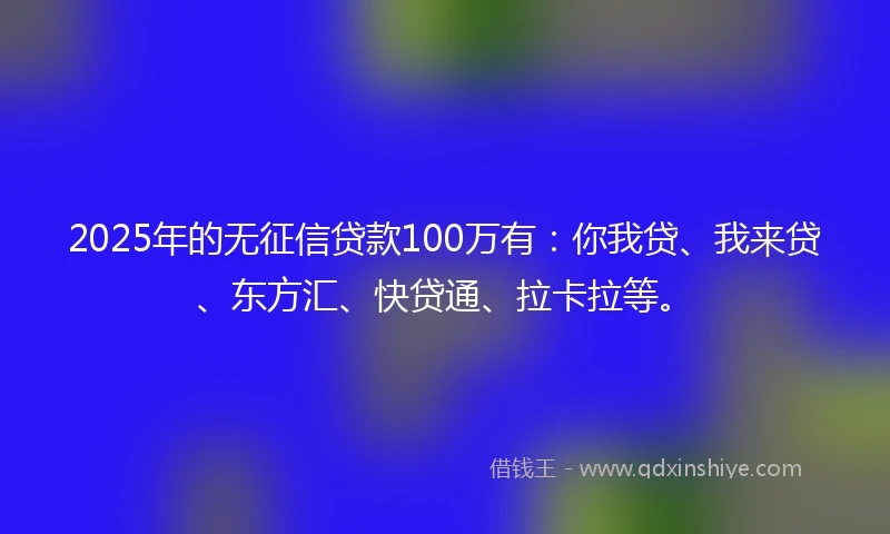2025年的无征信贷款100万有：你我贷、我来贷、东方汇、快贷通、拉卡拉等。