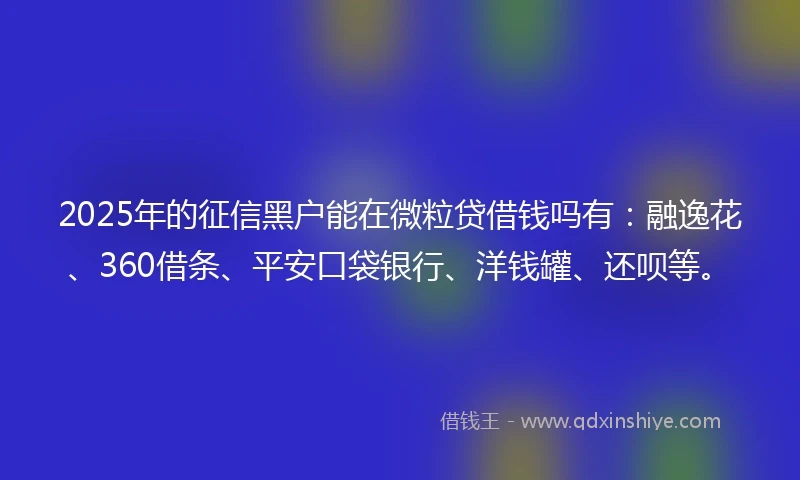2025年的征信黑户能在微粒贷借钱吗有：融逸花、360借条、平安口袋银行、洋钱罐、还呗等。
