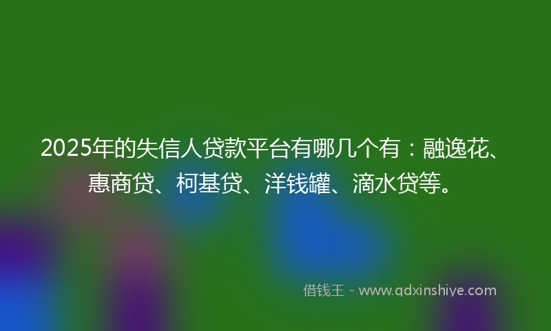 2025年的失信人贷款平台有哪几个有：融逸花、惠商贷、柯基贷、洋钱罐、滴水贷等。