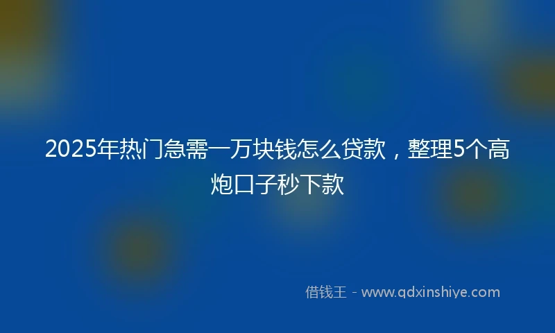 2025年热门急需一万块钱怎么贷款，整理5个高炮口子秒下款