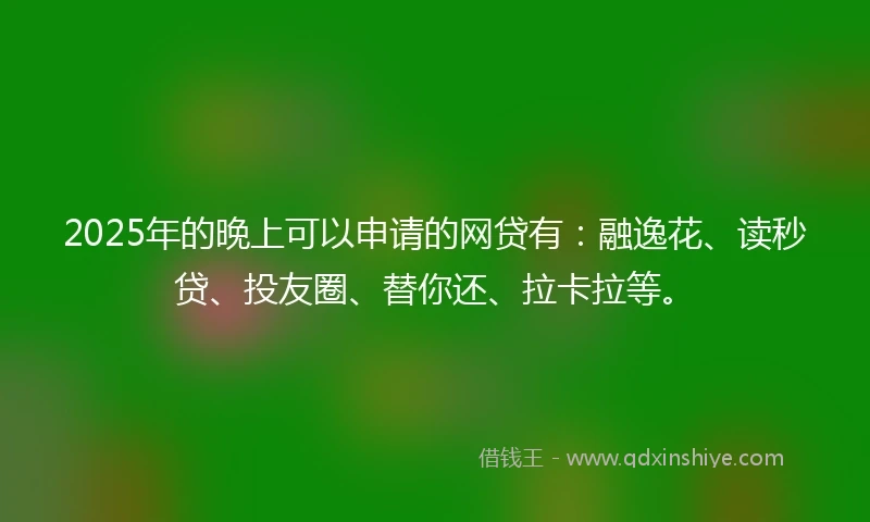 2025年的晚上可以申请的网贷有：融逸花、读秒贷、投友圈、替你还、拉卡拉等。