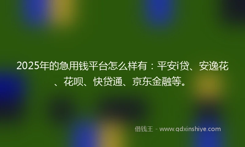 2025年的急用钱平台怎么样有：平安i贷、安逸花、花呗、快贷通、京东金融等。