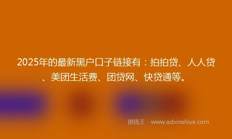 2025年的最新黑户口子链接有：拍拍贷、人人贷、美团生活费、团贷网、快贷通等。