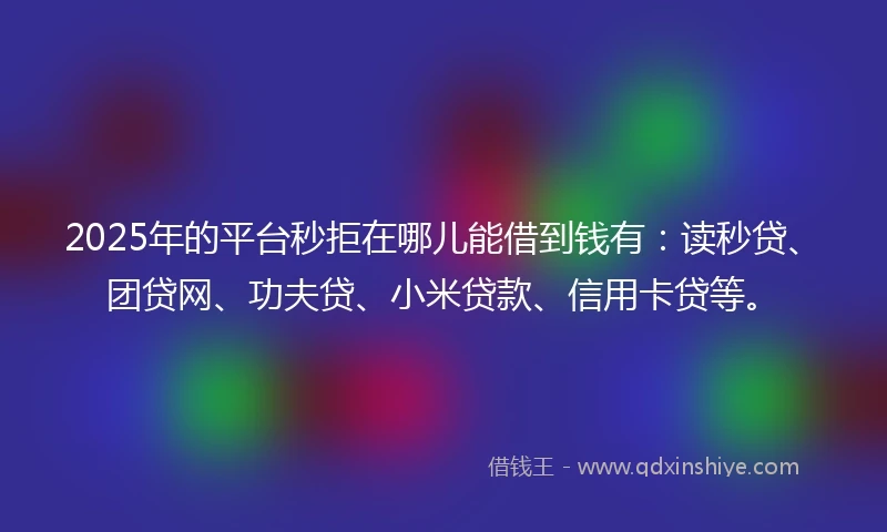 2025年的平台秒拒在哪儿能借到钱有：读秒贷、团贷网、功夫贷、小米贷款、信用卡贷等。