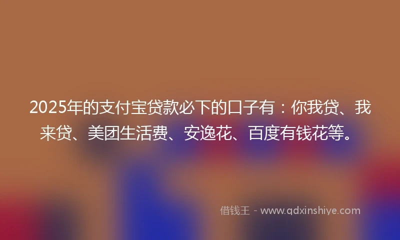 2025年的支付宝贷款必下的口子有：你我贷、我来贷、美团生活费、安逸花、百度有钱花等。
