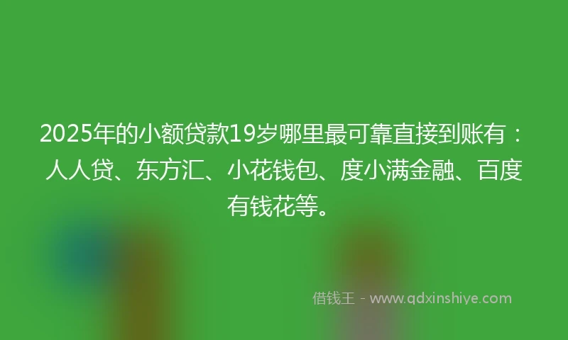 2025年的小额贷款19岁哪里最可靠直接到账有：人人贷、东方汇、小花钱包、度小满金融、百度有钱花等。