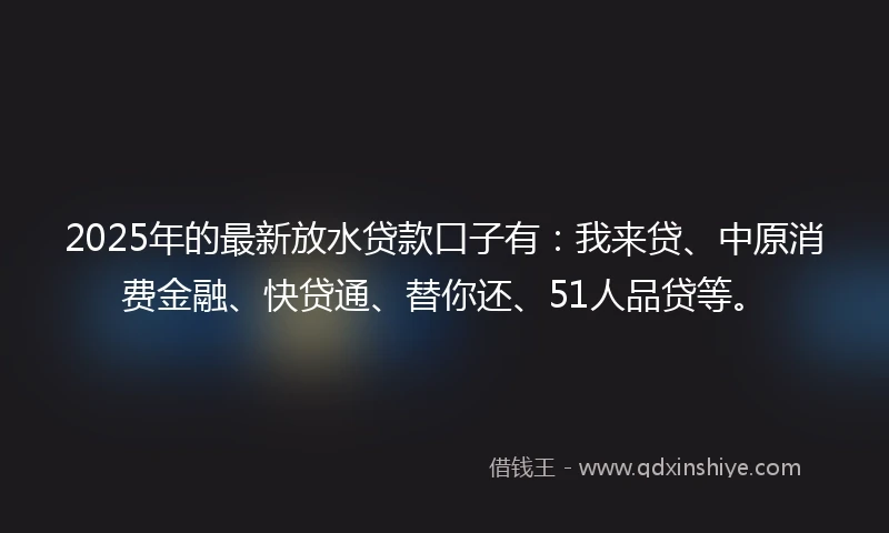 2025年的最新放水贷款口子有：我来贷、中原消费金融、快贷通、替你还、51人品贷等。