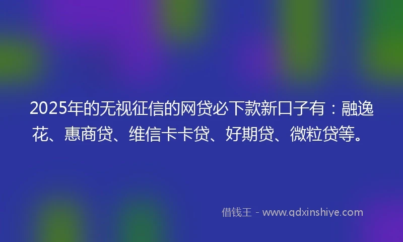 2025年的无视征信的网贷必下款新口子有：融逸花、惠商贷、维信卡卡贷、好期贷、微粒贷等。