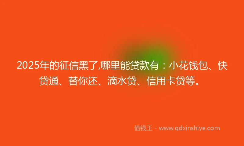 2025年的征信黑了,哪里能贷款有：小花钱包、快贷通、替你还、滴水贷、信用卡贷等。