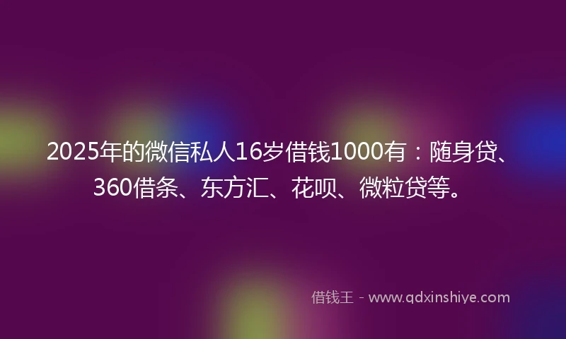 2025年的微信私人16岁借钱1000有：随身贷、360借条、东方汇、花呗、微粒贷等。