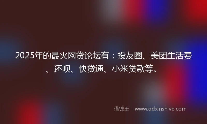 2025年的最火网贷论坛有：投友圈、美团生活费、还呗、快贷通、小米贷款等。