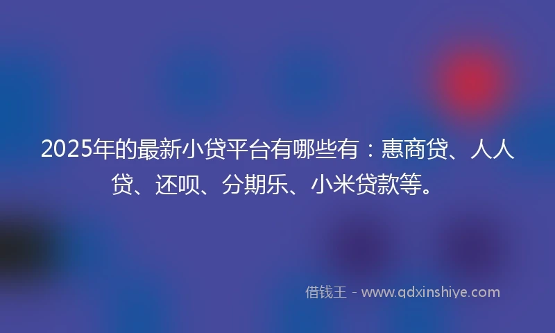 2025年的最新小贷平台有哪些有：惠商贷、人人贷、还呗、分期乐、小米贷款等。