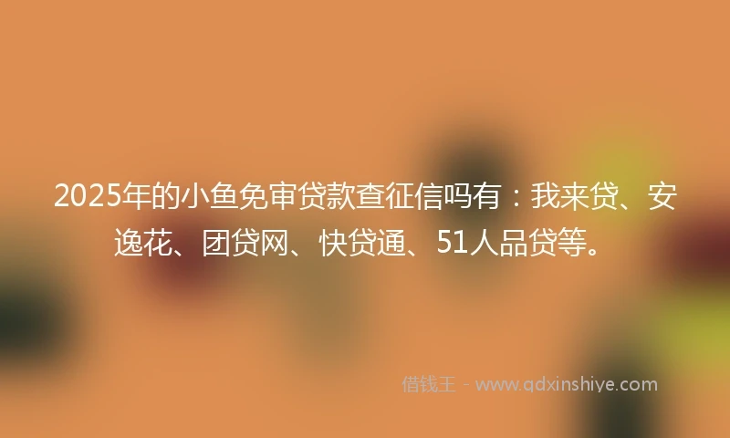 2025年的小鱼免审贷款查征信吗有：我来贷、安逸花、团贷网、快贷通、51人品贷等。