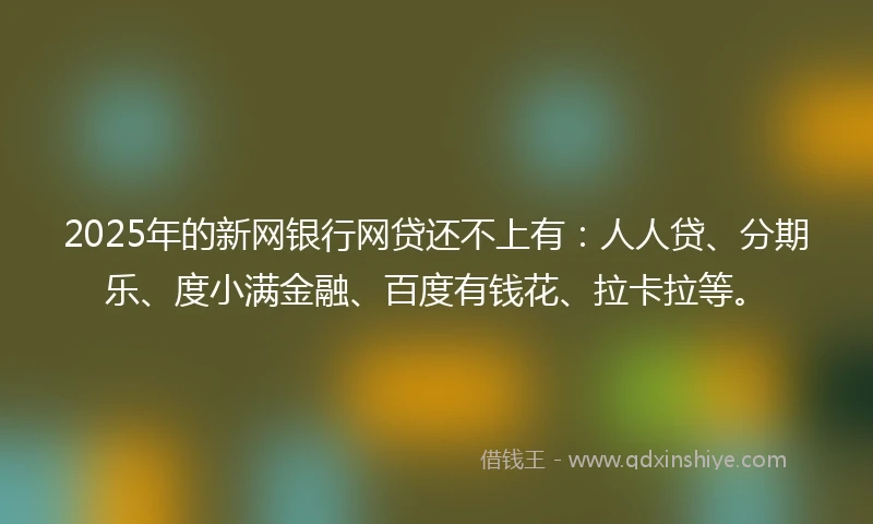 2025年的新网银行网贷还不上有：人人贷、分期乐、度小满金融、百度有钱花、拉卡拉等。