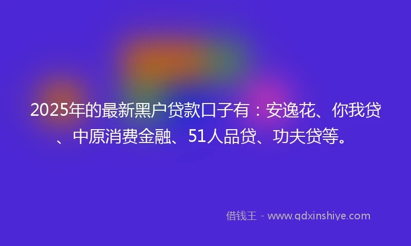2025年的最新黑户贷款口子有：安逸花、你我贷、中原消费金融、51人品贷、功夫贷等。