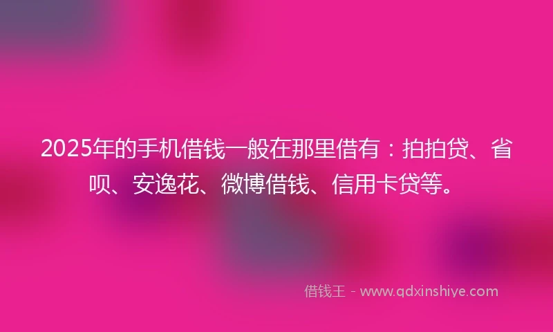 2025年的手机借钱一般在那里借有：拍拍贷、省呗、安逸花、微博借钱、信用卡贷等。