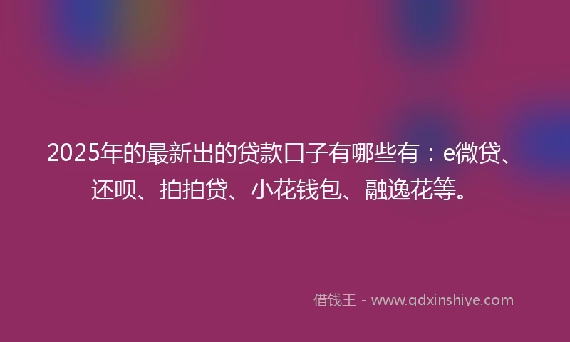 2025年的最新出的贷款口子有哪些有：e微贷、还呗、拍拍贷、小花钱包、融逸花等。
