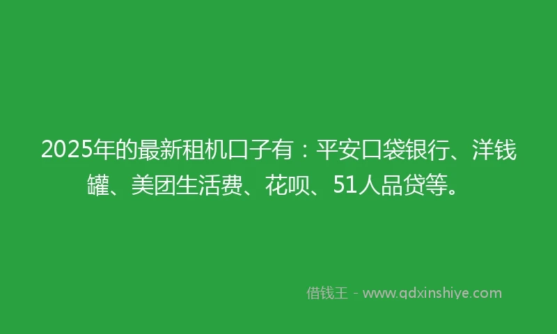2025年的最新租机口子有：平安口袋银行、洋钱罐、美团生活费、花呗、51人品贷等。