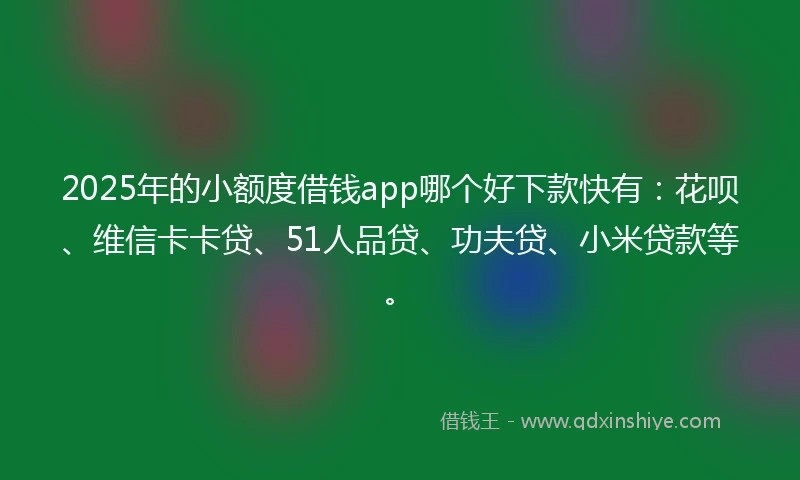 2025年的小额度借钱app哪个好下款快有：花呗、维信卡卡贷、51人品贷、功夫贷、小米贷款等。