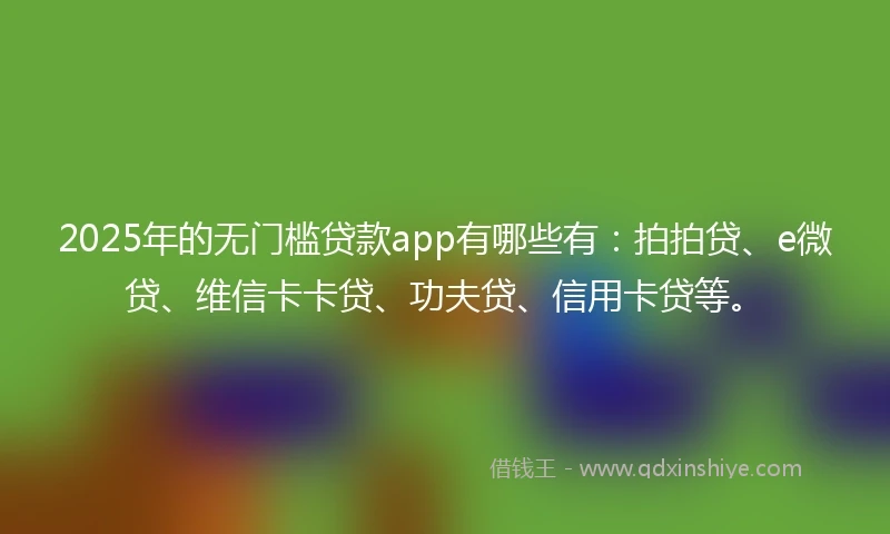 2025年的无门槛贷款app有哪些有：拍拍贷、e微贷、维信卡卡贷、功夫贷、信用卡贷等。