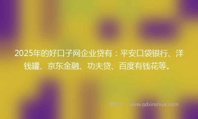 2025年的好口子网企业贷有：平安口袋银行、洋钱罐、京东金融、功夫贷、百度有钱花等。