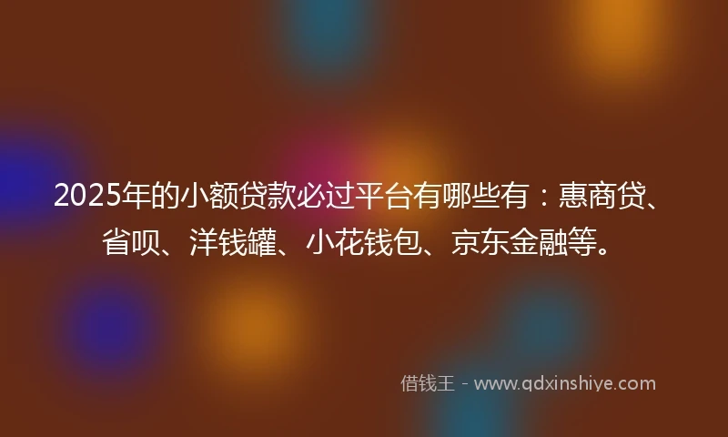 2025年的小额贷款必过平台有哪些有：惠商贷、省呗、洋钱罐、小花钱包、京东金融等。