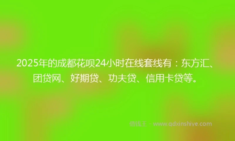2025年的成都花呗24小时在线套线有：东方汇、团贷网、好期贷、功夫贷、信用卡贷等。