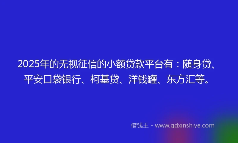 2025年的无视征信的小额贷款平台有：随身贷、平安口袋银行、柯基贷、洋钱罐、东方汇等。