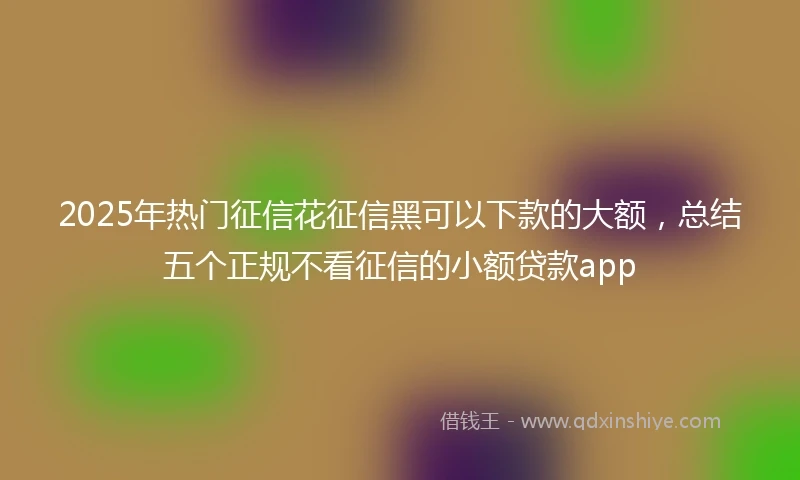 2025年热门征信花征信黑可以下款的大额，总结五个正规不看征信的小额贷款app