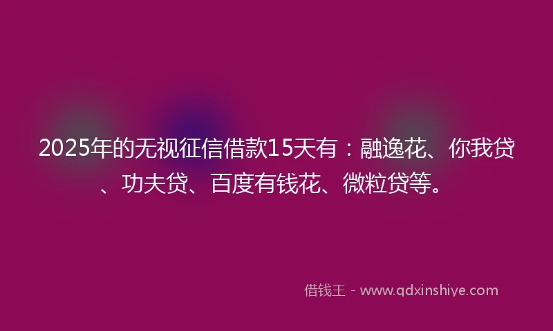 2025年的无视征信借款15天有：融逸花、你我贷、功夫贷、百度有钱花、微粒贷等。