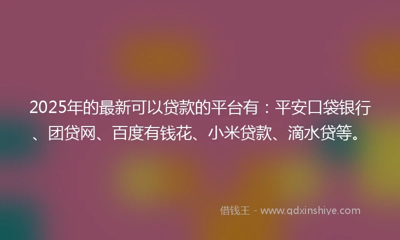 2025年的最新可以贷款的平台有：平安口袋银行、团贷网、百度有钱花、小米贷款、滴水贷等。