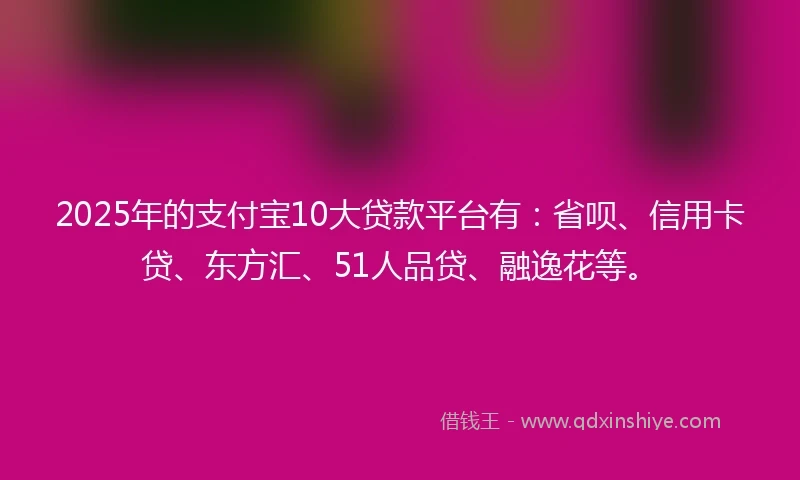 2025年的支付宝10大贷款平台有：省呗、信用卡贷、东方汇、51人品贷、融逸花等。