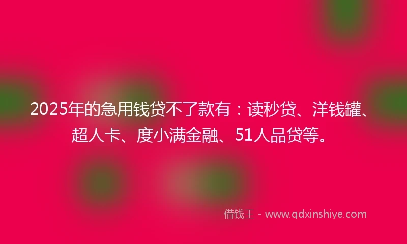 2025年的急用钱贷不了款有：读秒贷、洋钱罐、超人卡、度小满金融、51人品贷等。