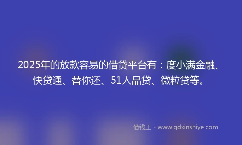 2025年的放款容易的借贷平台有：度小满金融、快贷通、替你还、51人品贷、微粒贷等。