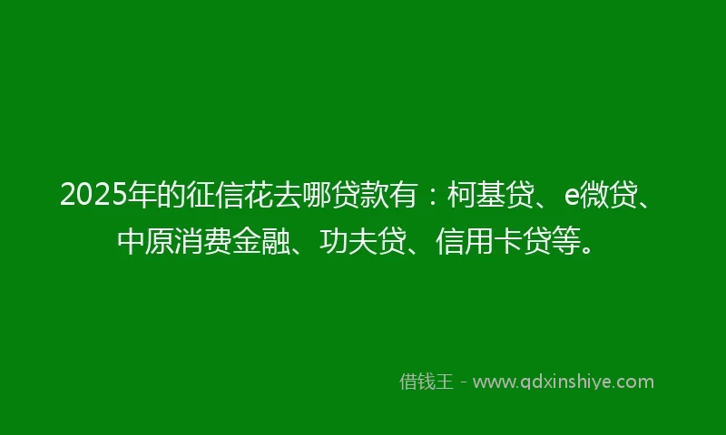 2025年的征信花去哪贷款有：柯基贷、e微贷、中原消费金融、功夫贷、信用卡贷等。