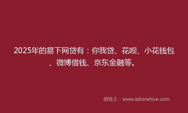 2025年的易下网贷有：你我贷、花呗、小花钱包、微博借钱、京东金融等。