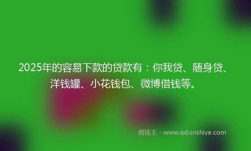 2025年的容易下款的贷款有：你我贷、随身贷、洋钱罐、小花钱包、微博借钱等。