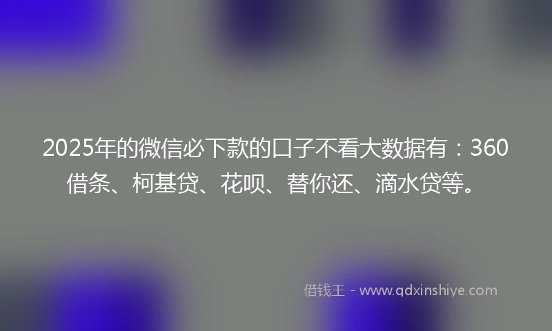 2025年的微信必下款的口子不看大数据有：360借条、柯基贷、花呗、替你还、滴水贷等。